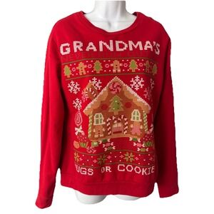 Holiday Time Christmas Sweatshirt Grandmas Hugs or Cookies Red SZ Med Crew Neck